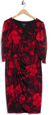Connected Apparel Cape Sleeve Faux Wrap Dress