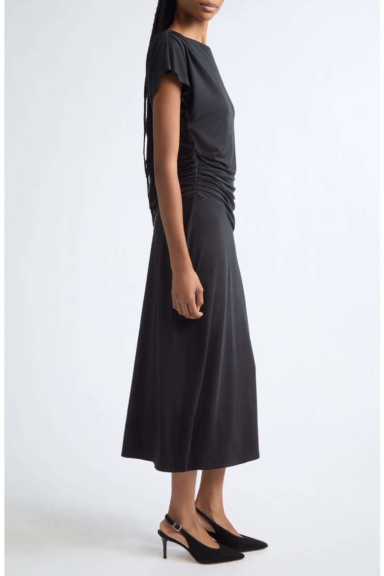 Lila Ruched Midi Dress, Alternate, color, BLACK