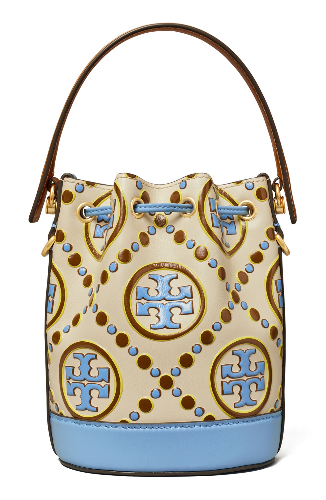 Tory Burch Mini T Monogram Embossed Contrast Bucket Bag, Alternate, color, 