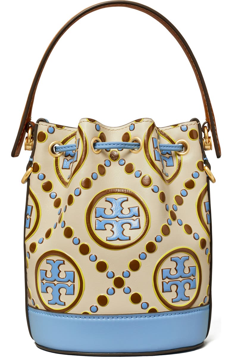 Tory Burch Mini T Monogram Embossed Contrast Bucket Bag, Alternate, color,