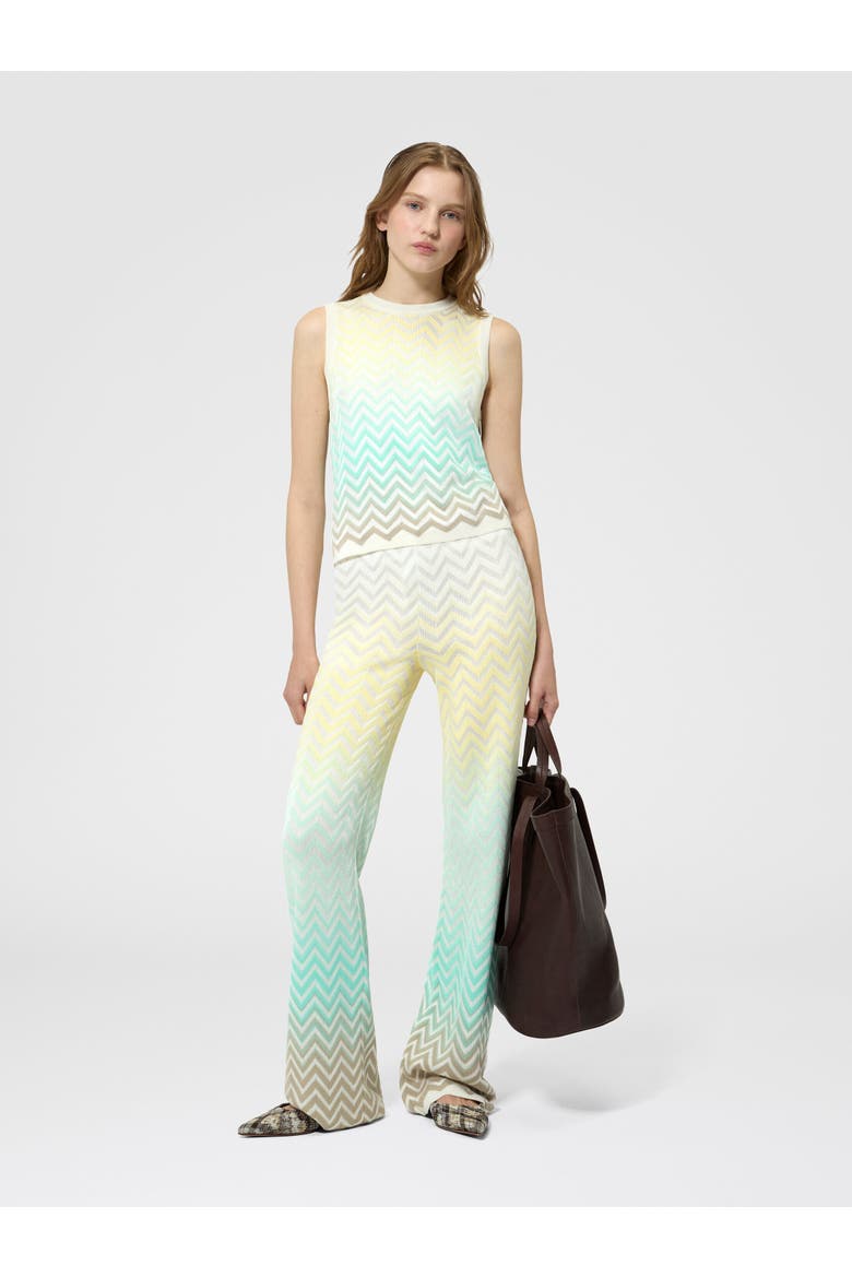 Sleeveless Top In Cotton And Viscose Chevron Dégradé, Alternate, color, Pink & Rust