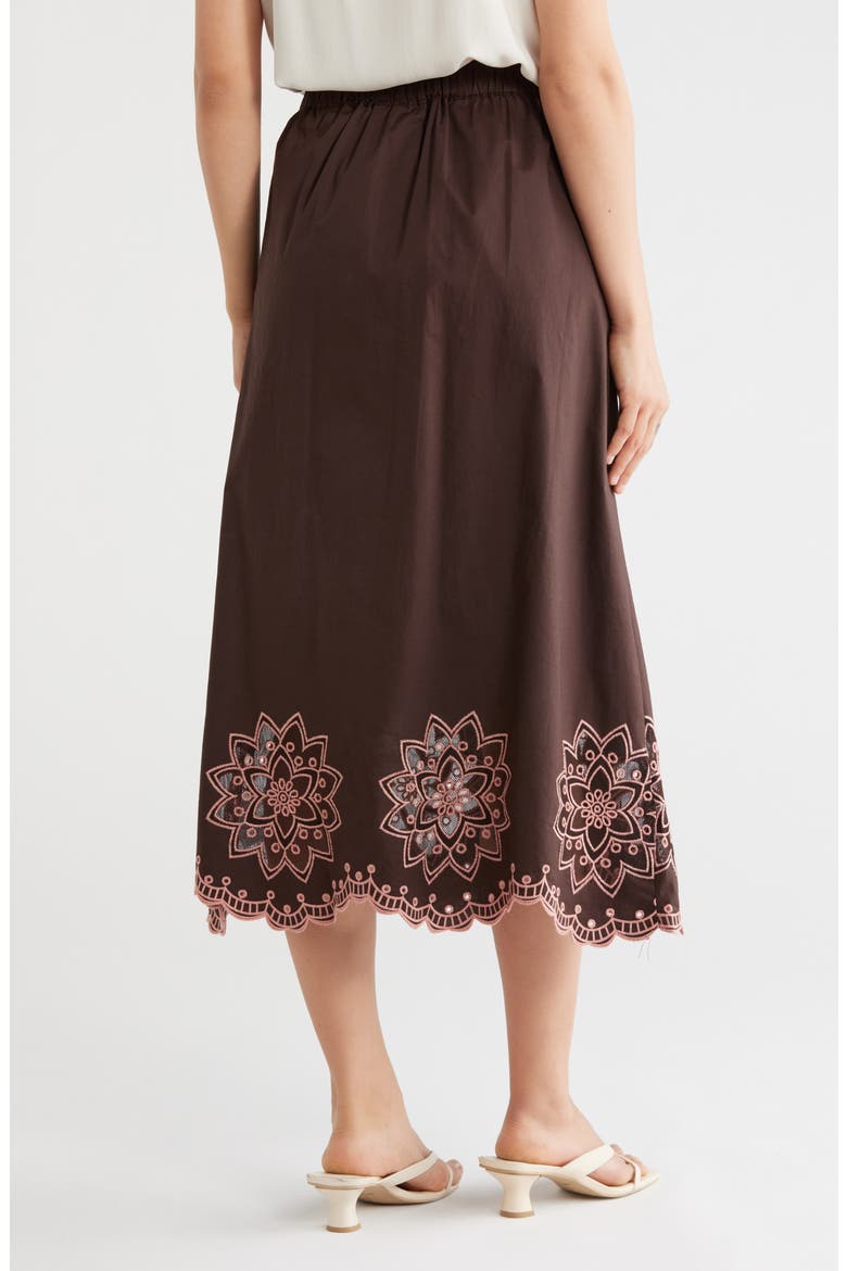 Contrast Embroidered A-Line Midi Skirt, Alternate, color, COCOA BEAN/ CREAM