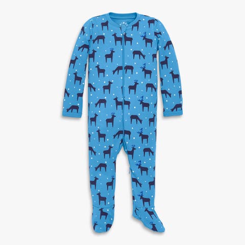 Baby Organic Zip Footie In Holiday Animal Friends