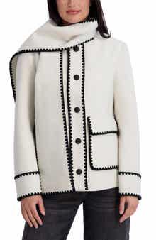Scarf Collar Faux Wool Jacket