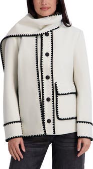 Kensie Scarf Collar Faux Wool Jacket