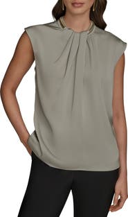 Donna Karan New York Twist Neck Hardware Sleeveless Top