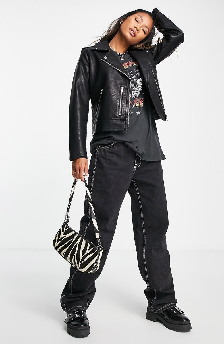Topshop Faux Leather Biker Jacket, Alternate, color, 
