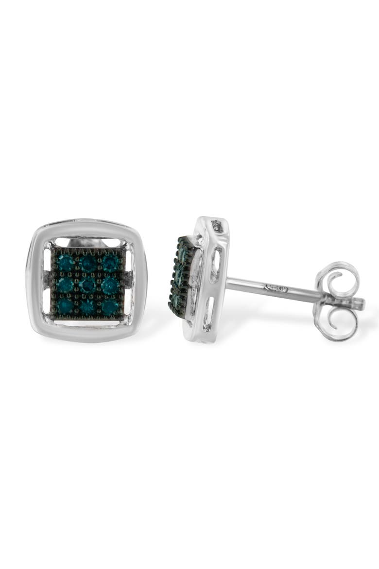 Silver Rose Blue Diamond Square Stud Earring, Alternate, color, White