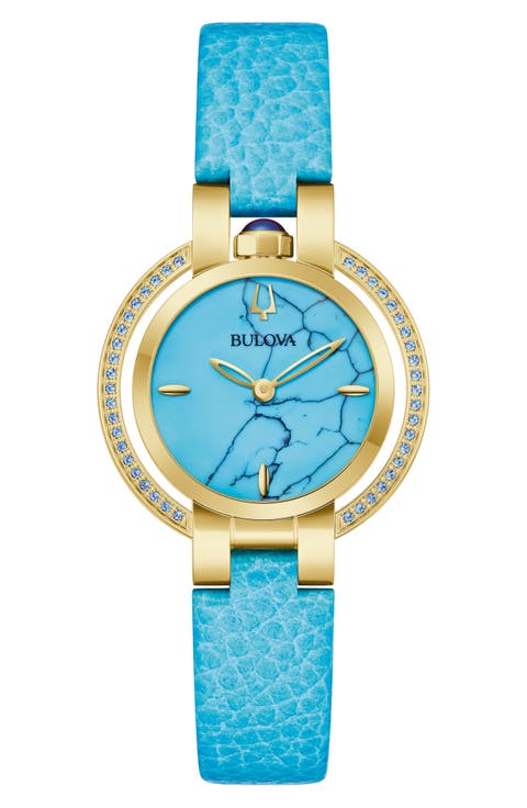 Rubaiyat Reconstituted Turquoise Leather Strap Watch, 30.5mm