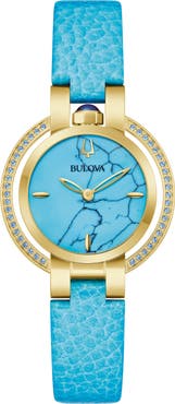 BULOVA Rubaiyat Reconstituted Turquoise Leather Strap Watch, 30.5mm