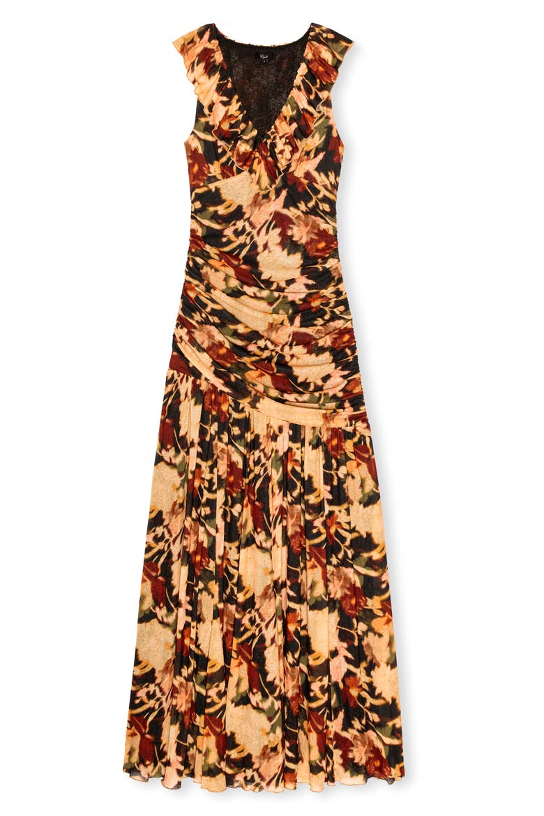 Veda Ruffle V-Neck Maxi Dress, Alternate, color, DARK FLORA