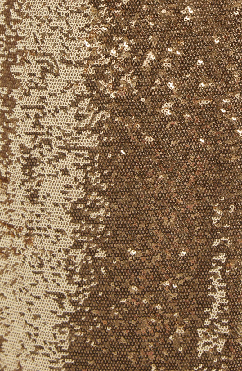 Carolina Herrera Rosette Bodice U-Neck Strapless Sequin Gown, Alternate, color, Gold