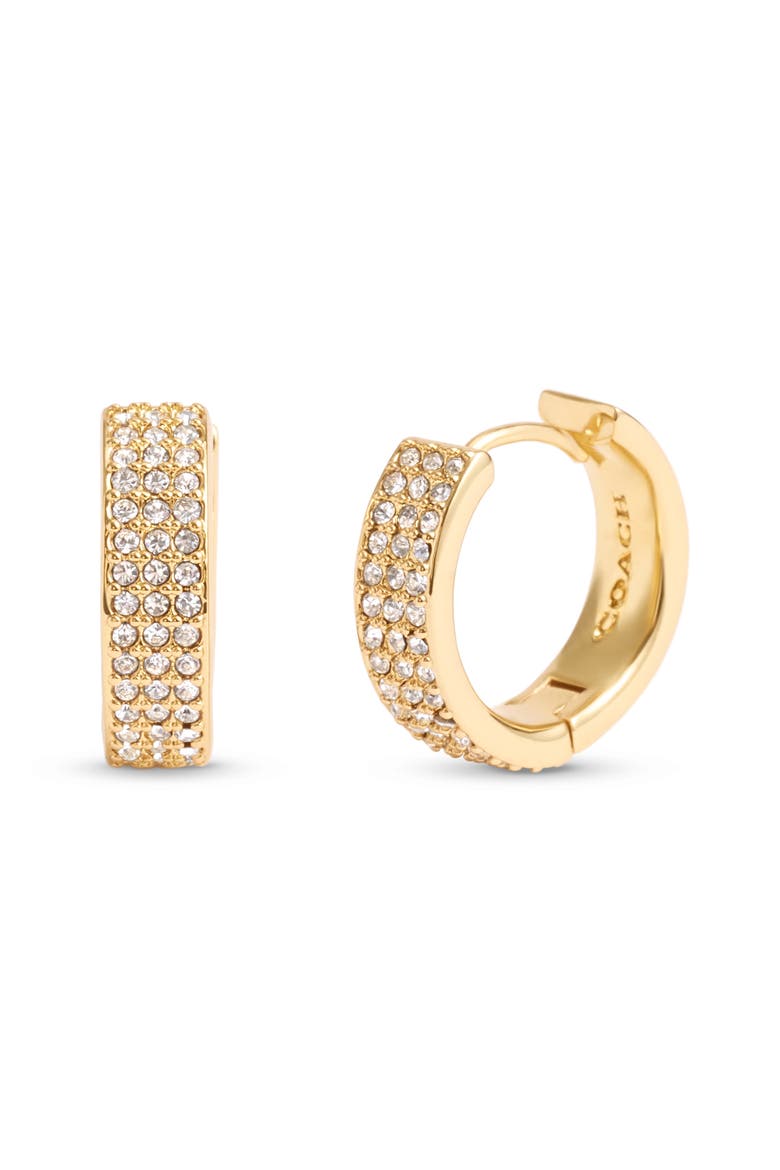 Pavé Crystal Huggie Hoop Earrings, Main, color, CRYSTAL/ GOLD