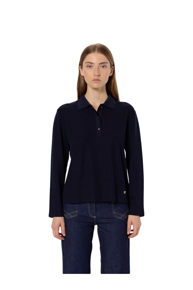 Hilary Long Sleeve Polo Shirt, Main, color, Navy Blue