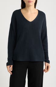 Eileen Fisher V-Neck Organic Cotton & Tencel Lyocell Sweater
