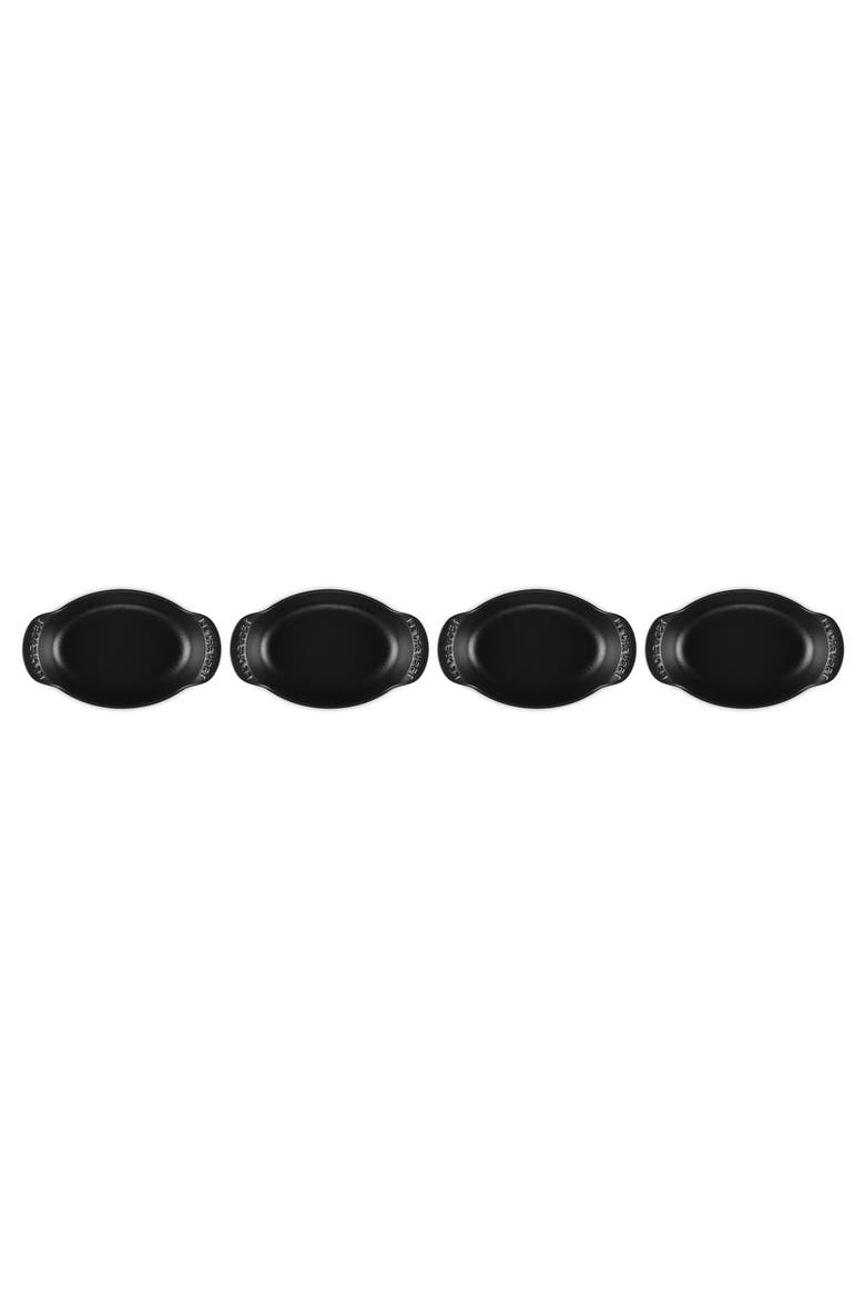 Gourmand Set of 4 1/3-Quart Enamel Cast Iron Oval Baker, Alternate, color, MATTE BLACK