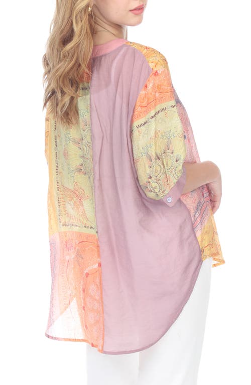 Shop Rain And Rose Elbow-length Sleeve Patchwork Top In Purple