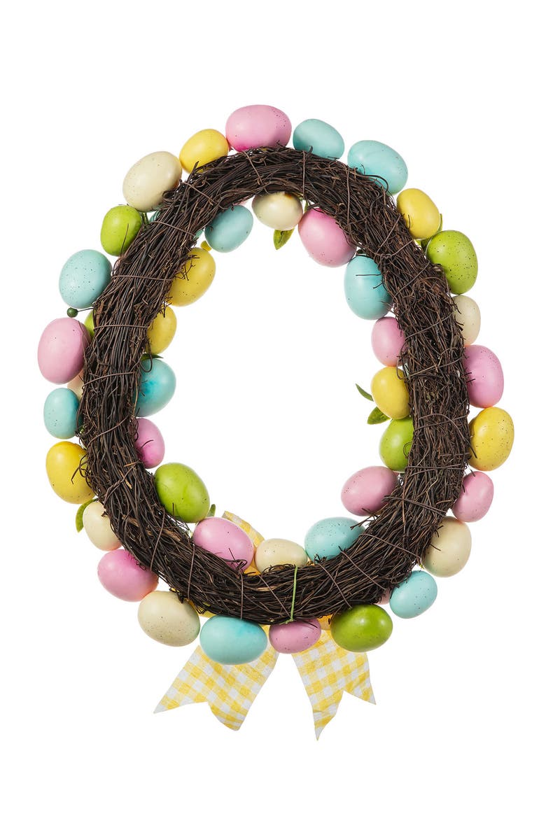 Glitzhome 18"D Easter Egg Shaped Eggs Wreath, Alternate, color, Blue