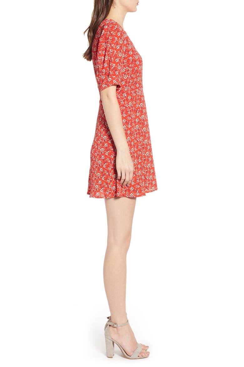 Ditsy Floral A-Line Minidress, Alternate, color, CORAL/ IVORY