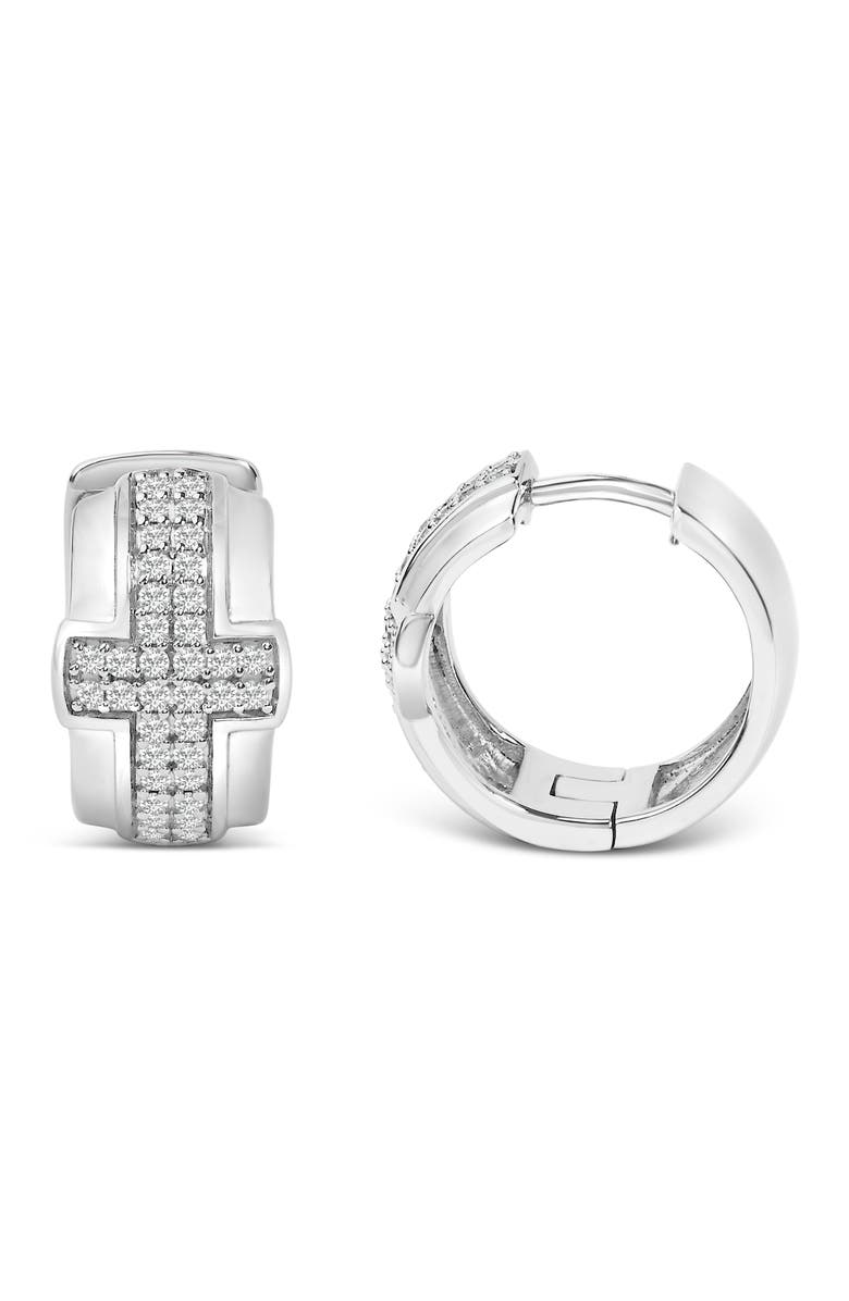 Haus of Brilliance .925 Sterling Silver 1/2 Cttw Diamond Cross Domed Huggy Hoop Earrings, Alternate, color, White