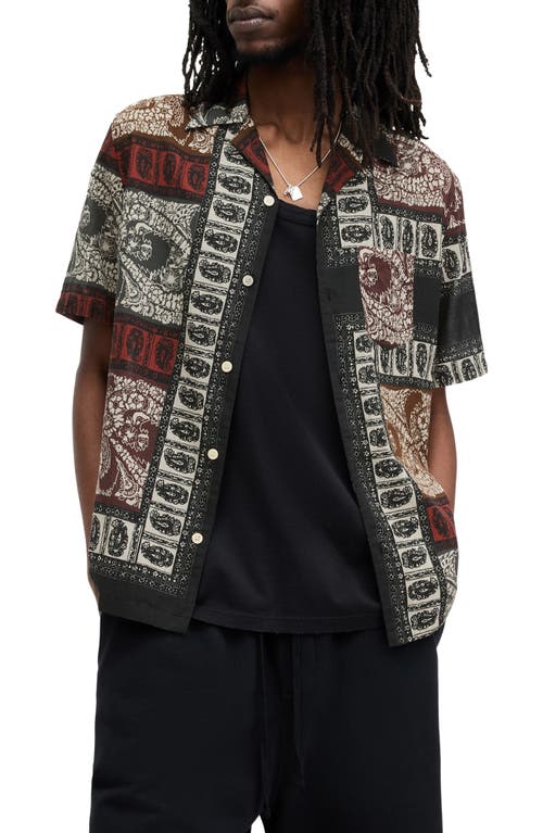 Allsaints Marquee Paisley Print Relaxed Fit Shirt In Jet Black/ecru