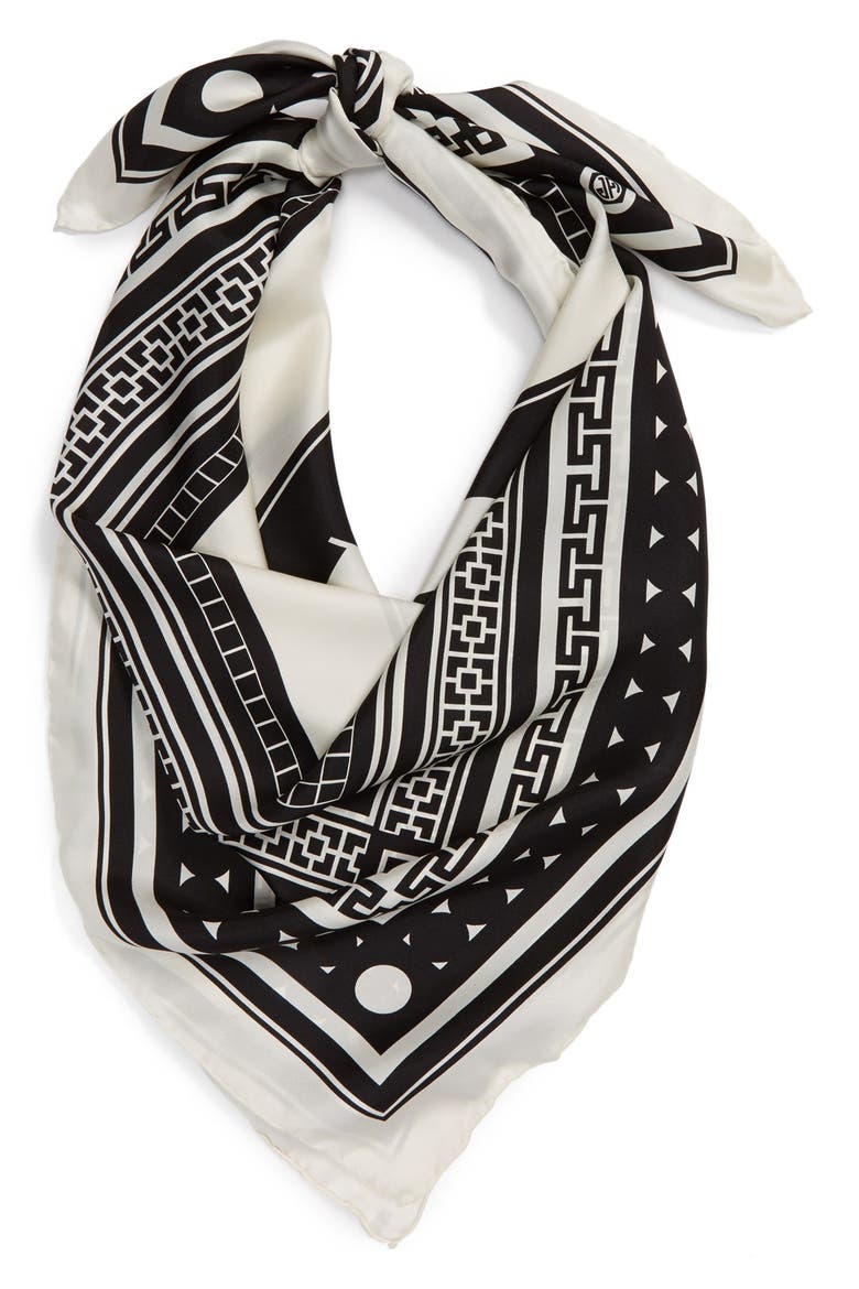 'Oui Oui' Silk Scarf, Main, color, BLACK