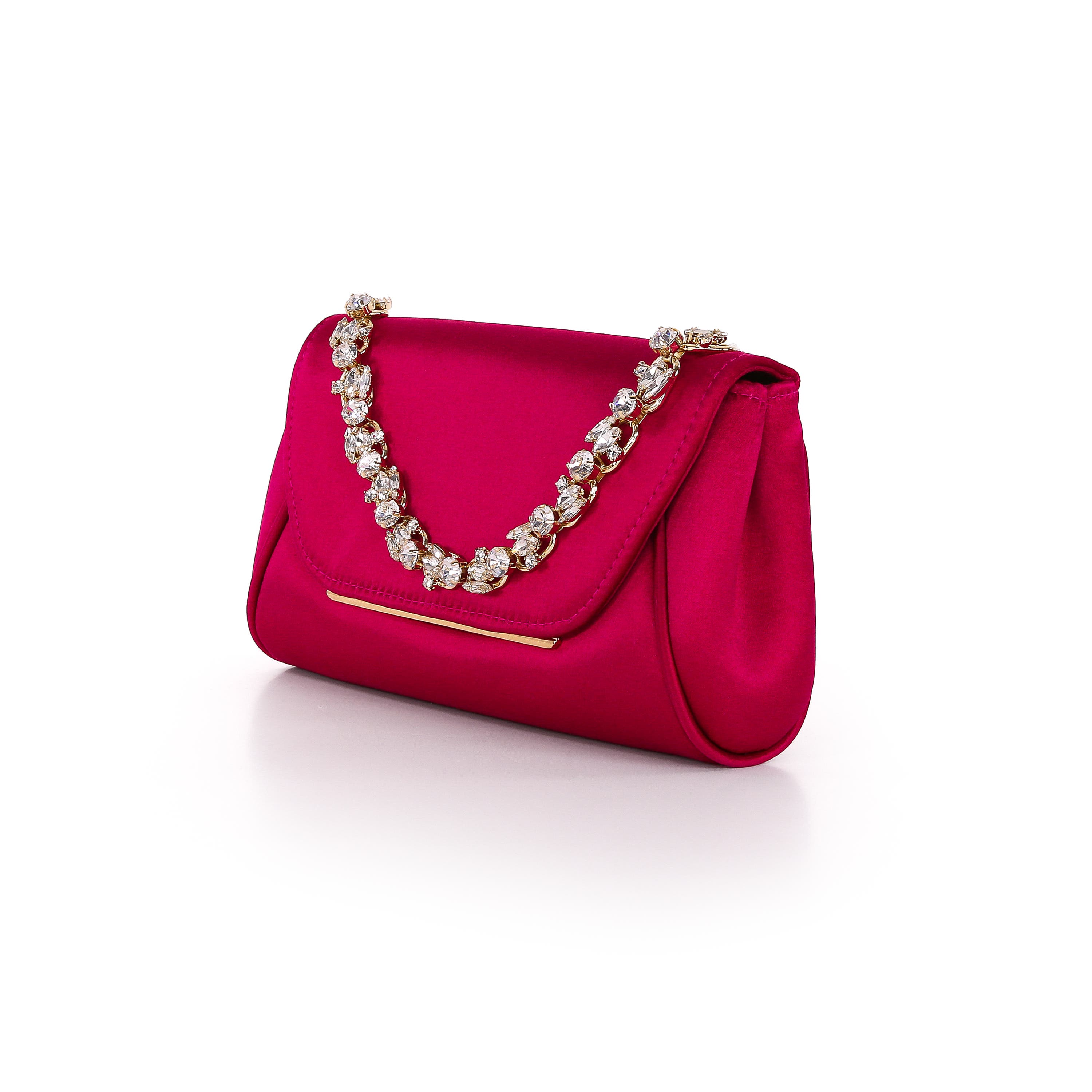 Seraphina Satin Clutch with Crystal Necklace Handslip, Alternate, color, Passion Pink