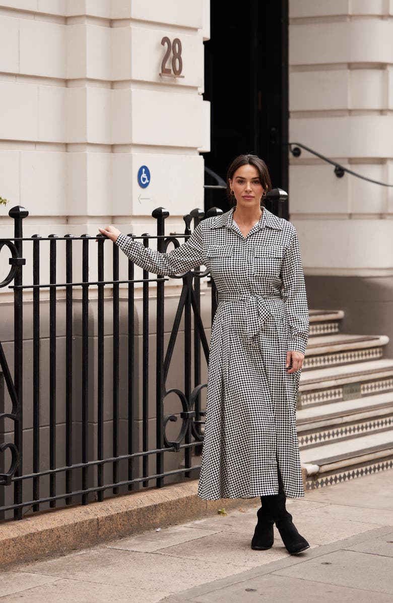 Brave+True Rossellini Houndstooth Check Long Sleeve Shirtdress, Alternate, color, Black Houndstooth
