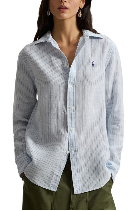 Classic Fit Stripe Linen Button-Up Shirt