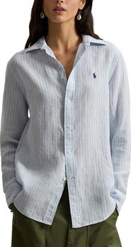 Polo Ralph Lauren Classic Fit Stripe Linen Button-Up Shirt