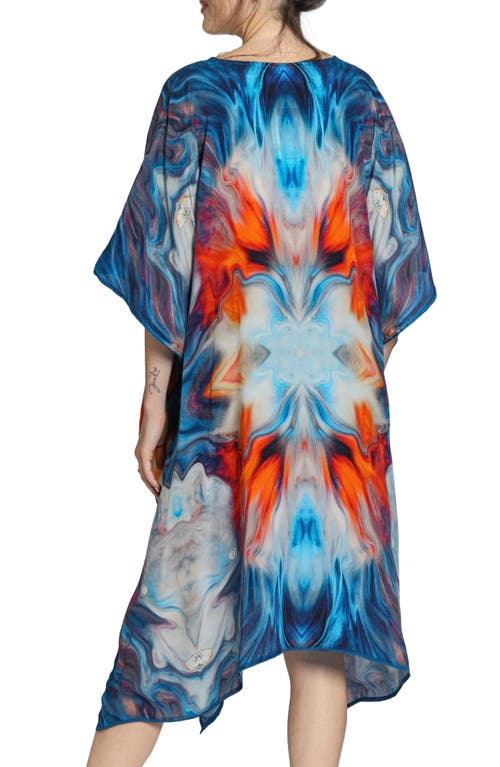 Apny Print Midi Caftan In Blue Multi