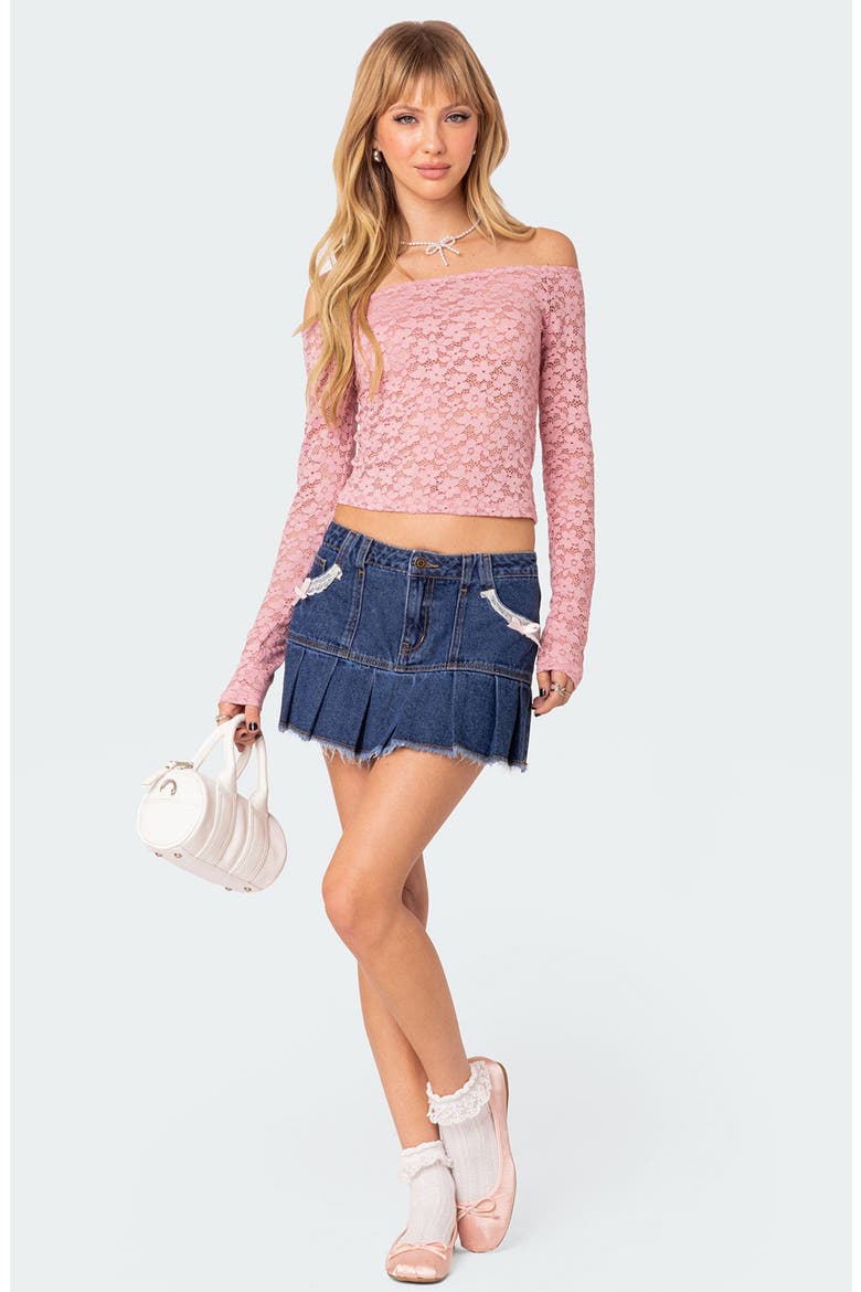 Katalina Pleated Denim Miniskirt, Alternate, color, DARK-BLUE