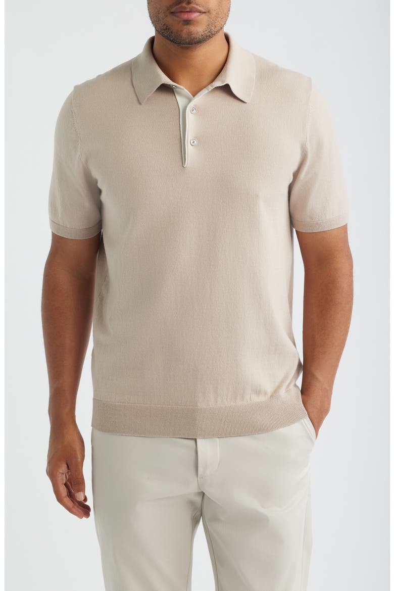 Finch Short Sleeve Linen & Cotton Polo Sweater, Main, color, OATMEAL