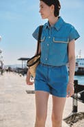 Exquise Belted Denim Look Relaxed Shorts