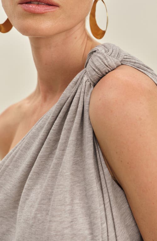 Reformation Harvey Knotted One-shoulder Knit Top In Gray