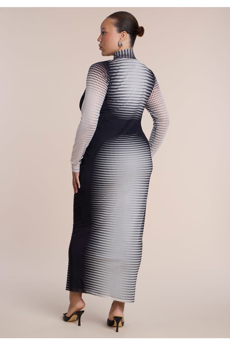 Printed Stretch Mesh Maxi Dress, Alternate, color, PLACED POLKA DOT