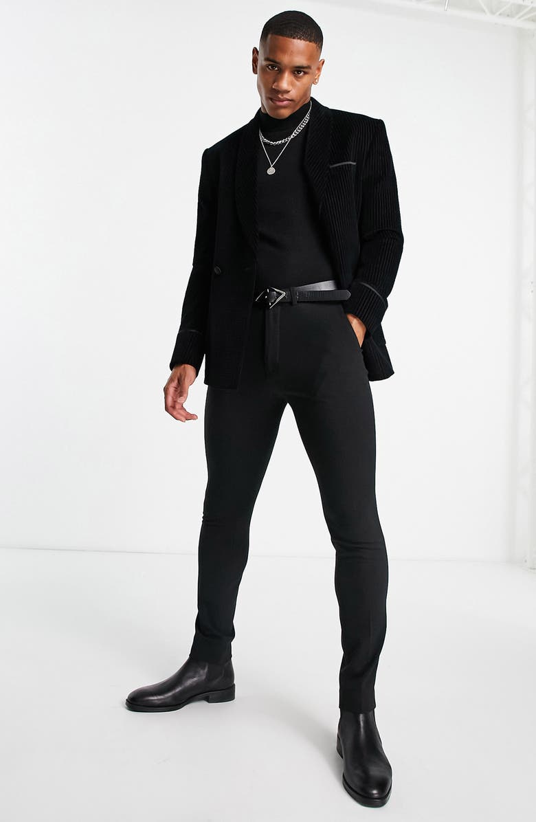 Topman Pinstripe Belted Velvet Suit Jacket, Alternate, color,