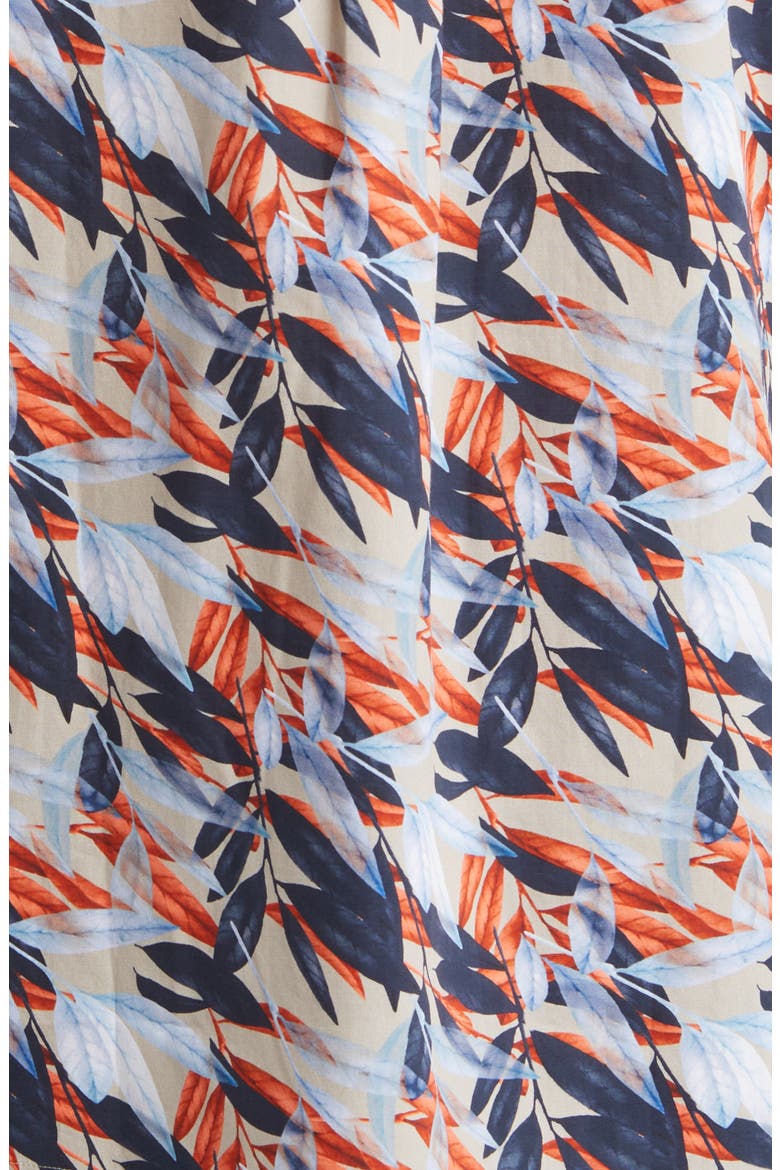 Leaf Print Short Sleeve Stretch Cotton Button-Up Shirt, Alternate, color, STONE