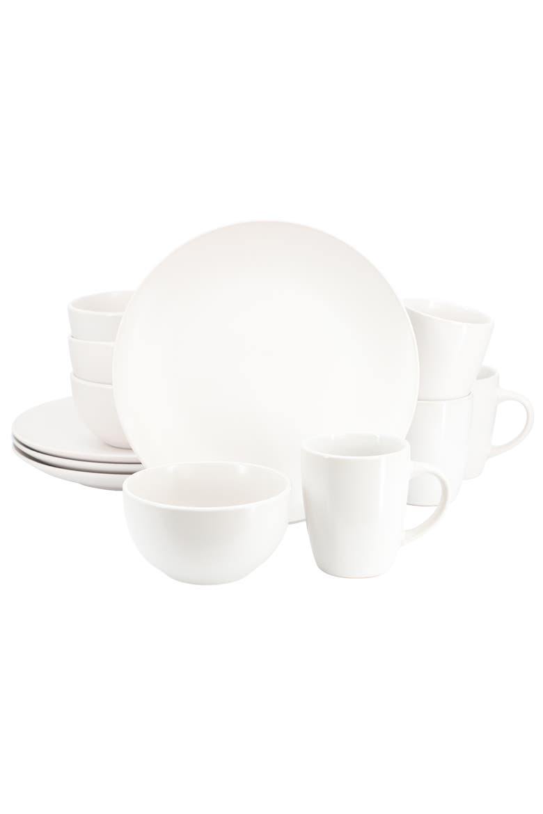 Everyday Plus 12 Piece Round Stoneware Dinnerware Set, Main, color, White