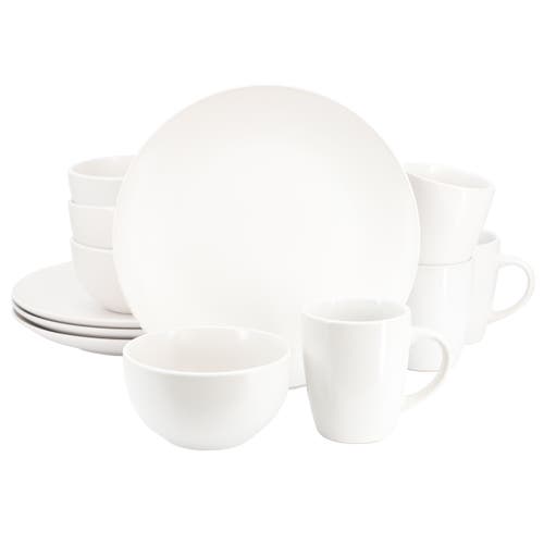 Gibson Home Everyday Plus 12 Piece Round Stoneware Dinnerware Set In White