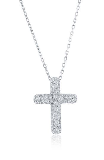 Simona Sterling Silver Pavé Cz Cross Necklace In Silver