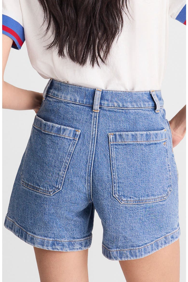 The Emmy Patch Pocket High Waist Denim Shorts, Alternate, color, MIDVALE WASH