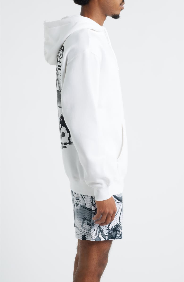 OVERTIME Anime Graphic Collage Print Hoodie, Alternate, color, White