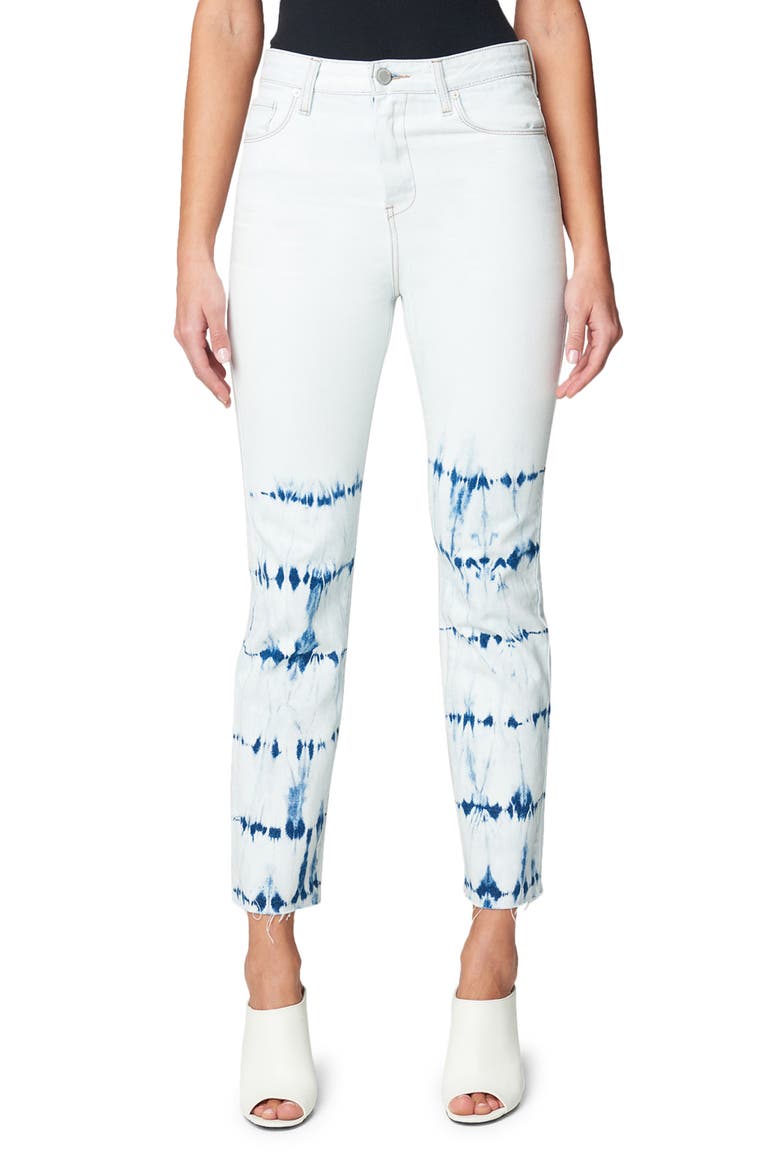 The Madison Tie Dye Stripe Raw Hem Ankle Skinny Jeans, Main, color, MANIC MONDAY