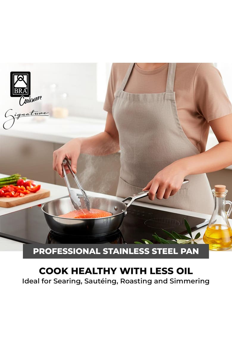 Signature Stainless Steel Professional Deep High Side Frypan, 8-Inch, Alternate, color, Silver