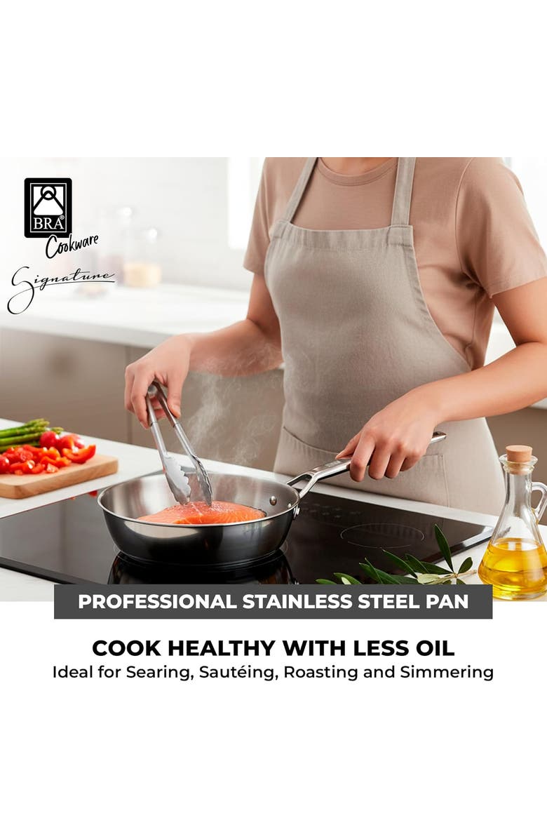 BRA Cookware Signature Stainless Steel Professional Deep High Side Frypan, 8-Inch, Alternate, color, Silver