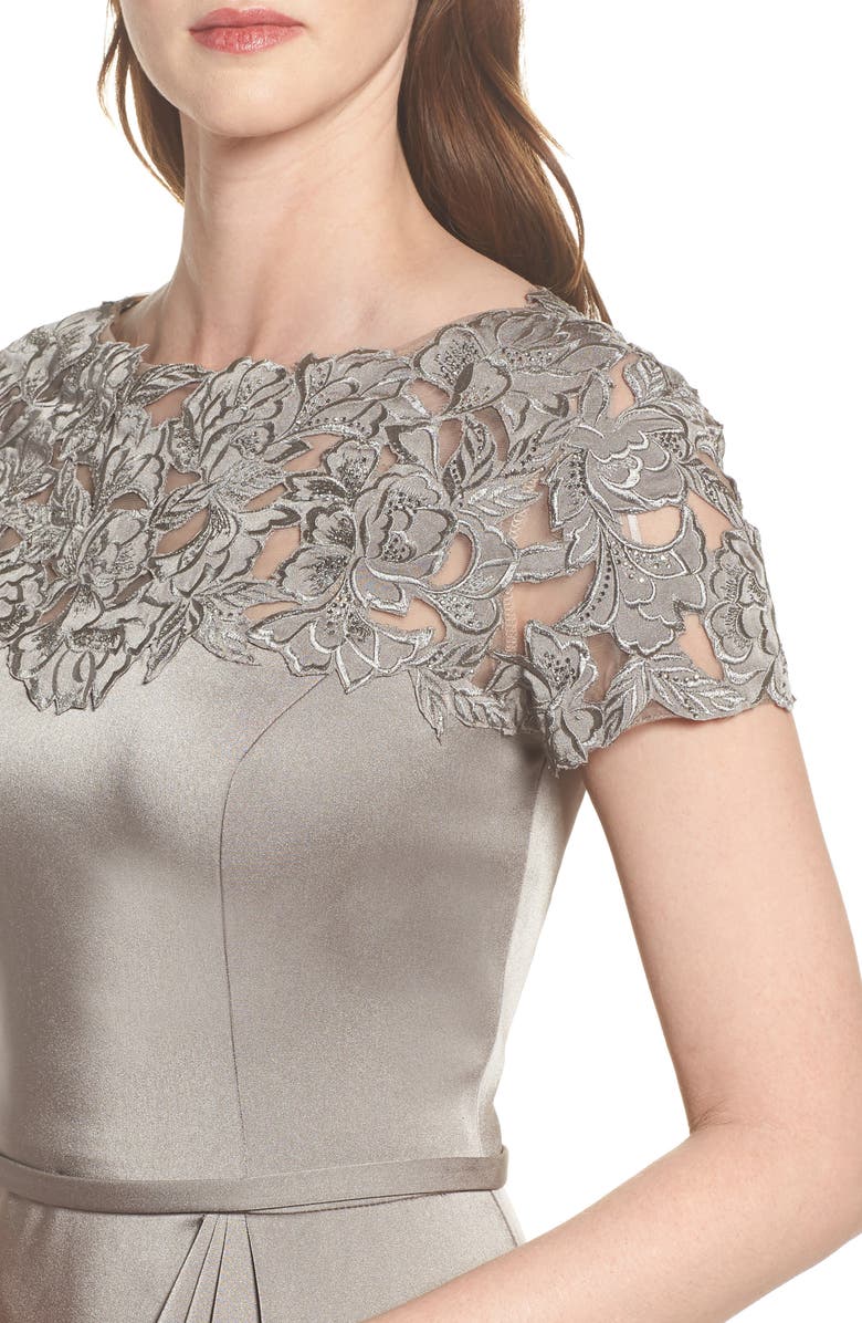 La Femme Lace Yoke A-Line Gown, Alternate, color, 