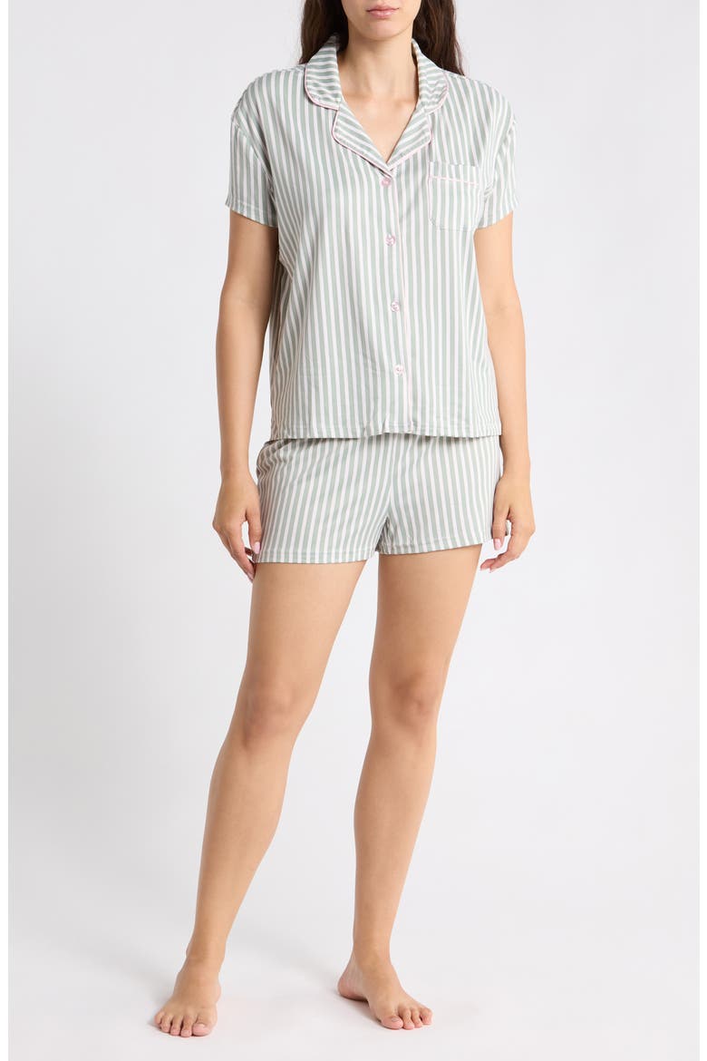 Stripe Knit Short Pajamas, Main, color, EMERALD STRIPE