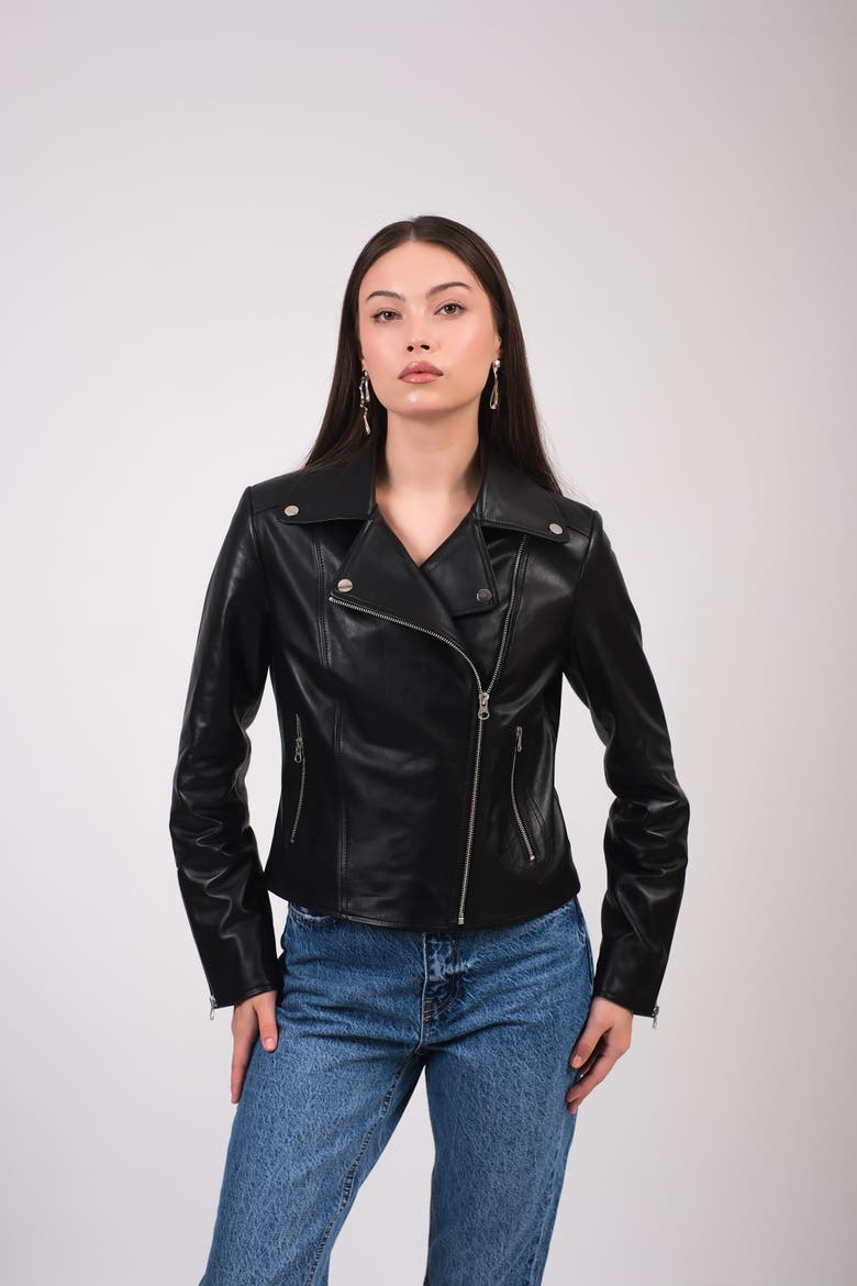 Charlotte Leather Jacket, Main, color, Black