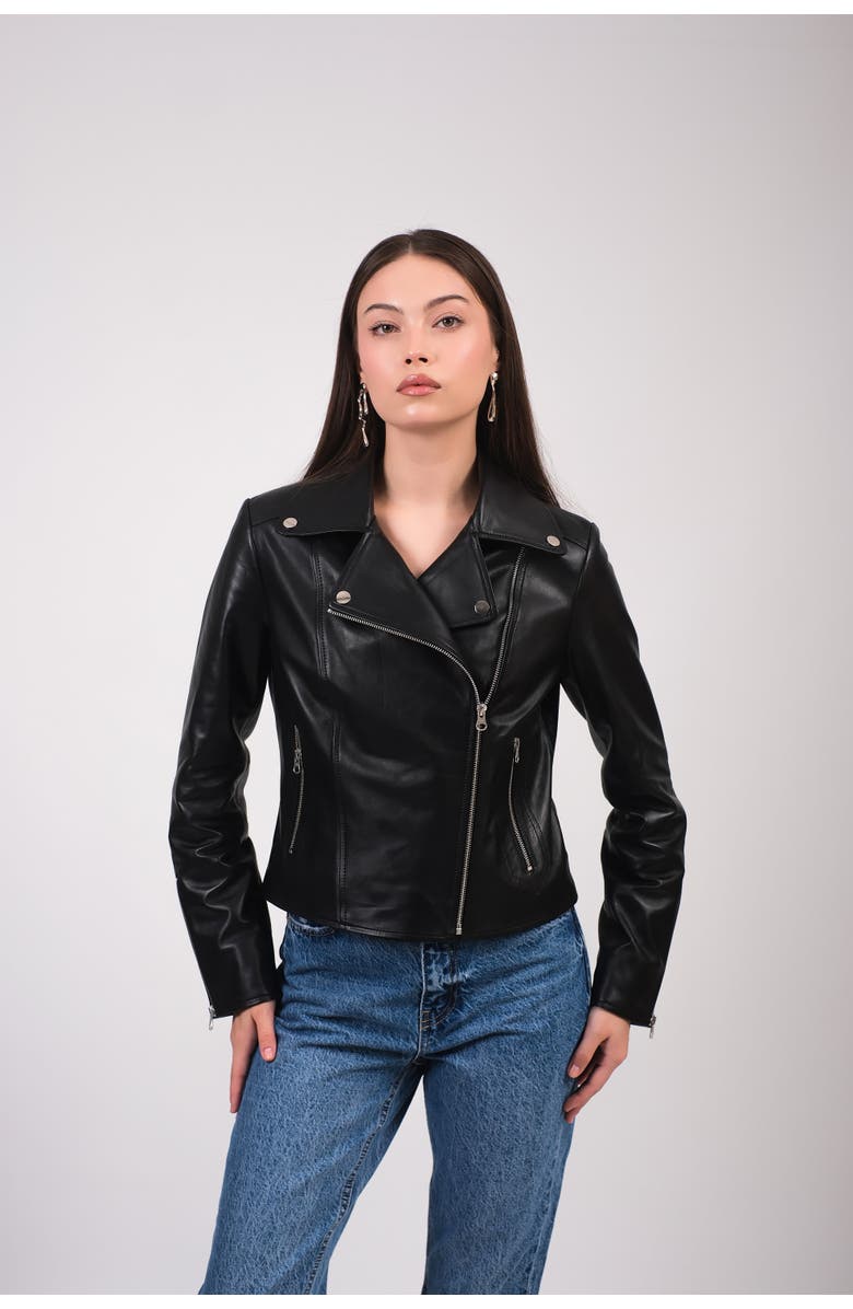 Furniq UK Charlotte Leather Jacket, Main, color, Black